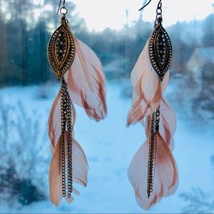 Pink Feather Dangle Earrings